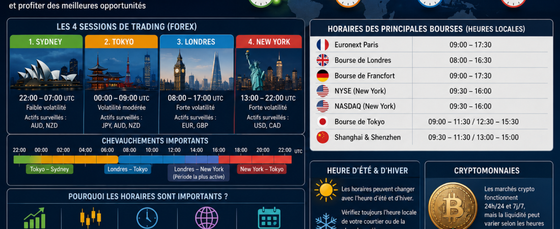 Horaires des principaux marchés de trading